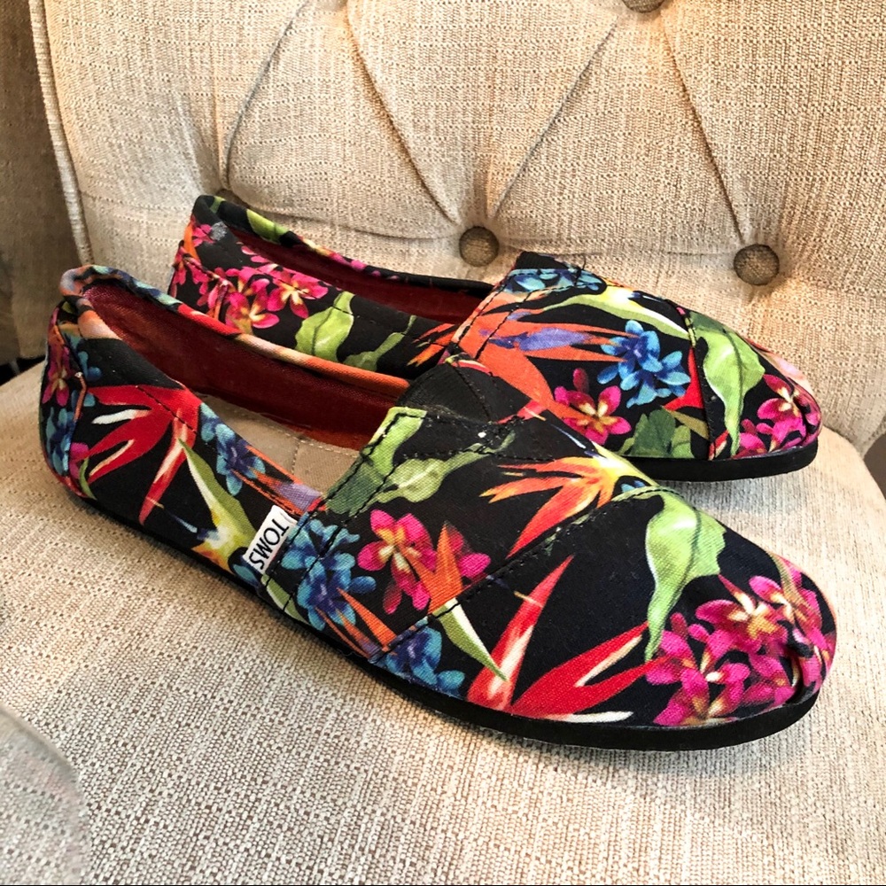 Toms Tropical Floral Flowers Canvas Shoe Sz 9